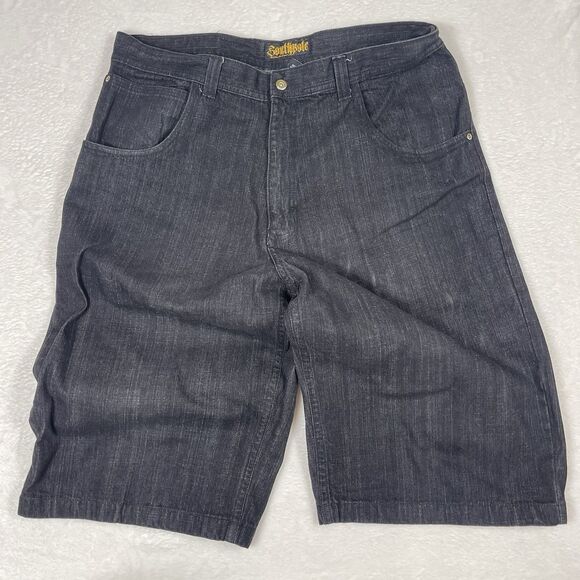 Vintage Southpole Jean Shorts 40 Black Jorts Embroidery Baggy Wide y2k Mens - Picture 2 of 10